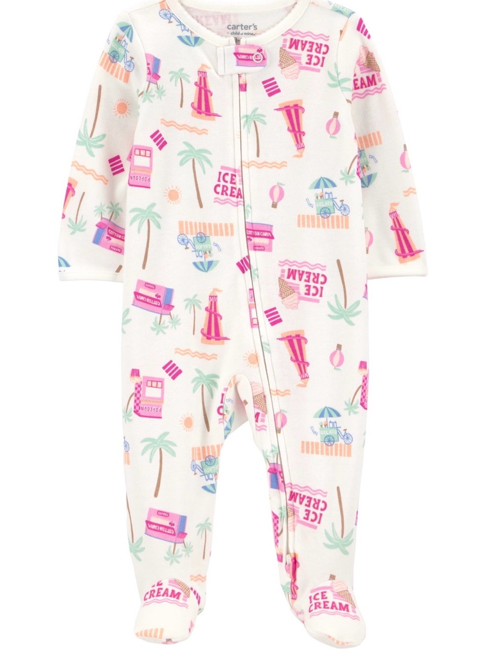 Carter's White Footed One-Piece with Pink and Mint Ice Cream Print